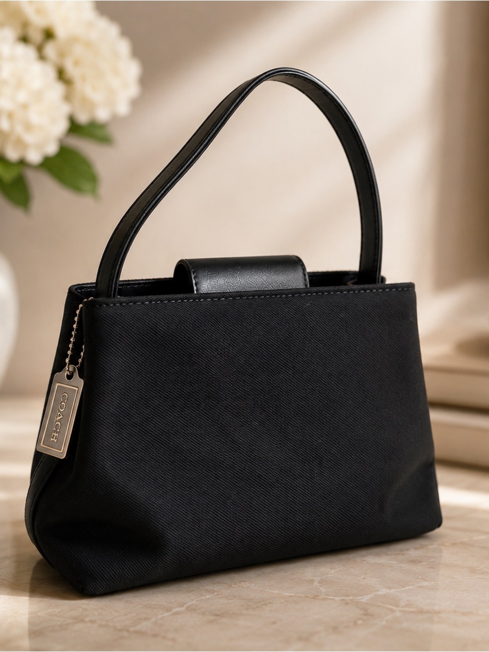 Vintage Coach Mercer 7417 Black Twill Leather Mini Satchel Y2K